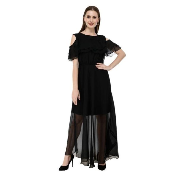 Fabulous Georgette Cold Shoulder Maxi Dress Black