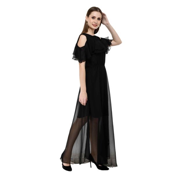 Fabulous Georgette Cold Shoulder Maxi Dress Black Side