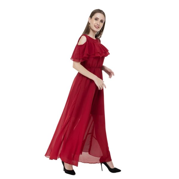 Fabulous Georgette Cold Shoulder Maxi Dress Red Side