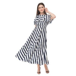 Fabulous Georgette Cold Shoulder Maxi Dress Stripes