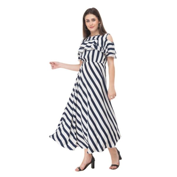 Fabulous Georgette Cold Shoulder Maxi Dress Stripes Side