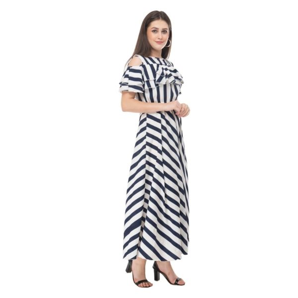 Fabulous Georgette Cold Shoulder Maxi Dress Stripes Sideview