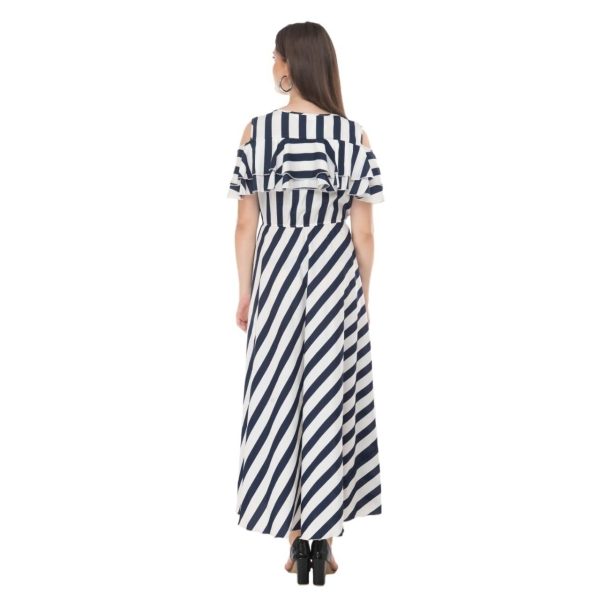 Fabulous Georgette Cold Shoulder Maxi Dress Stripes Back