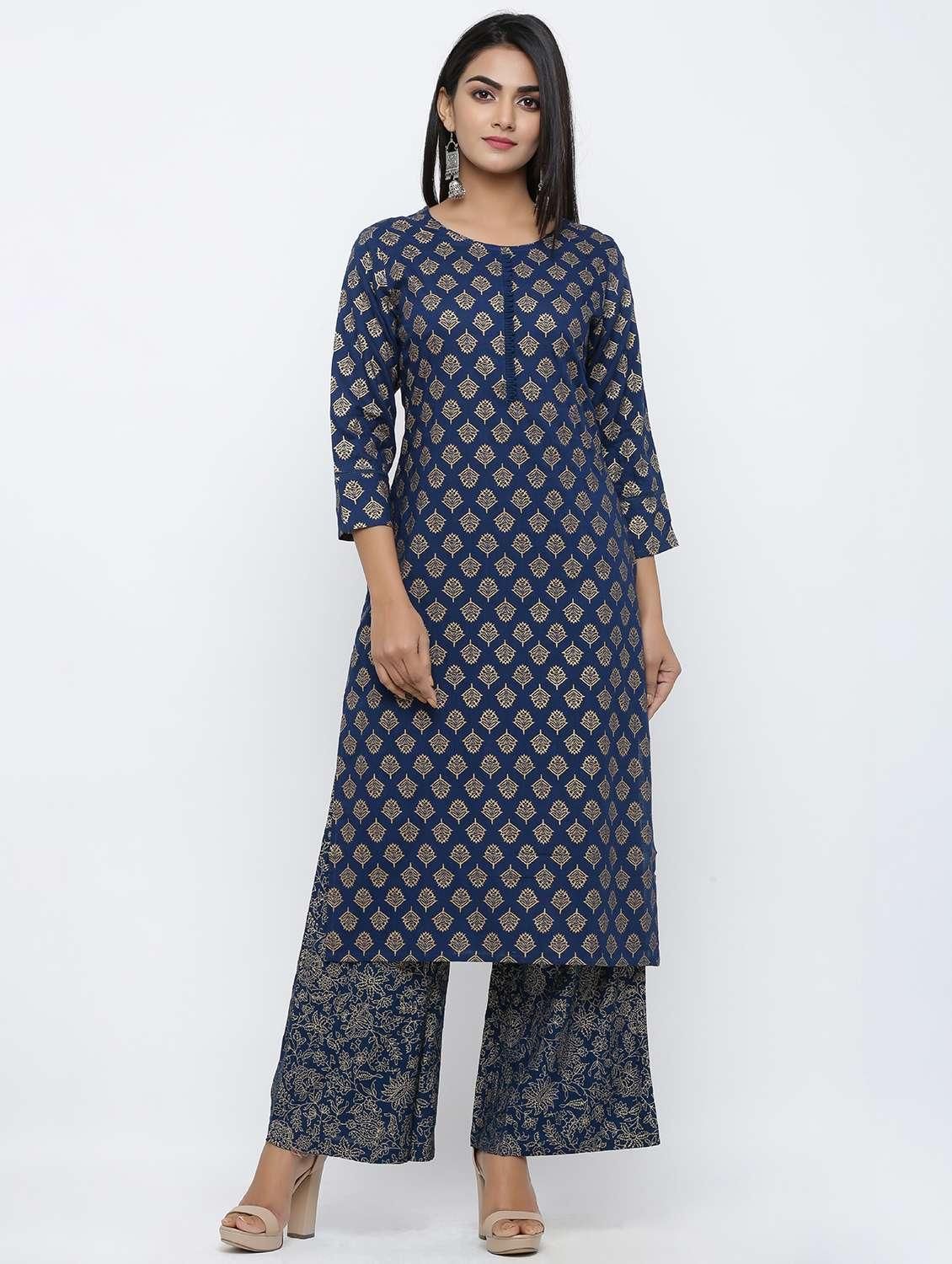 Adorable Rayon Gold Printed Straight Palazzo Suit – Zeronear