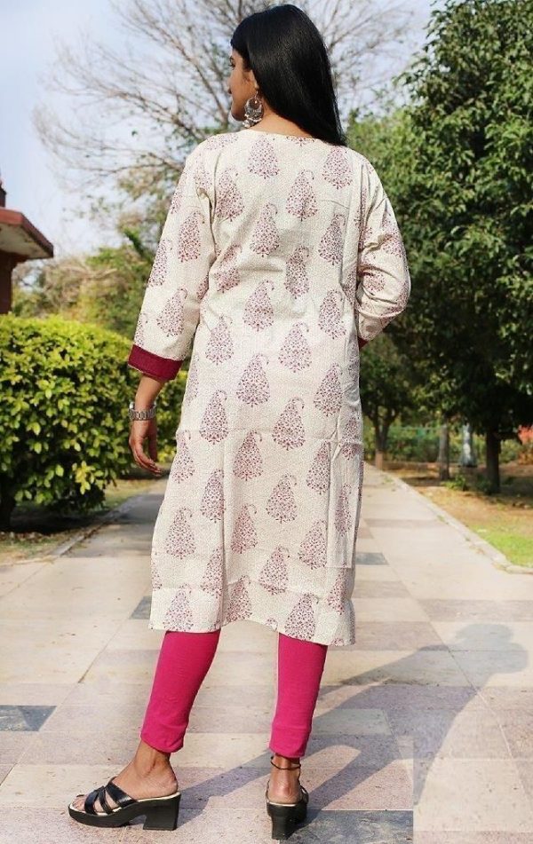 Cotton Printed Kurti With Button Back
