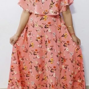Floral Printed Maxi Dress Peach
