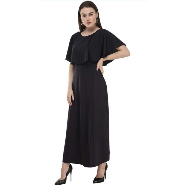 American Crepe Cape Sleeve Dress Black Side