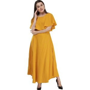 American Crepe Cape Sleeve Dress Yellow