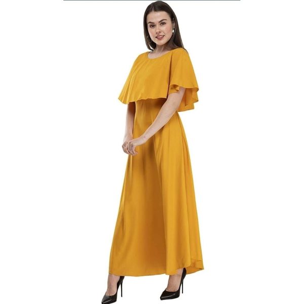 American Crepe Cape Sleeve Dress Yellow Side