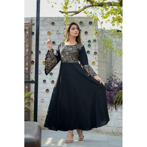 Attractive Rayon Printed Anarkali Kurti Black 2