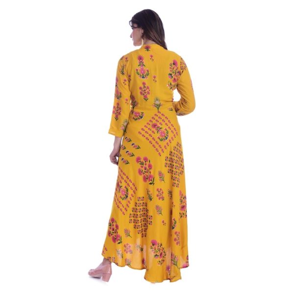 Attractive Rayon Printed Anarkali Kurti Yellow Back