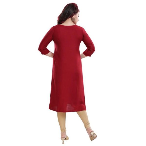 Pretty Knee Length Embroidered Rayon Plus Size Kurti Red Back