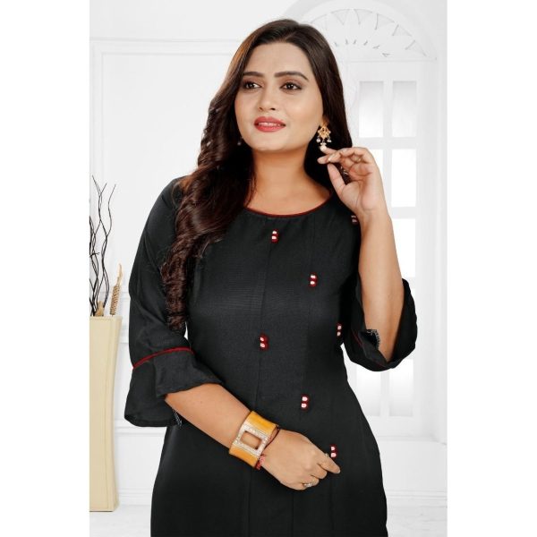 Stunning Rayon Solid Calf Length Kurti Black Closeup