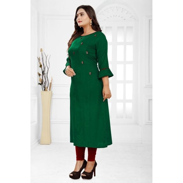 Stunning Rayon Solid Calf Length Kurti Green