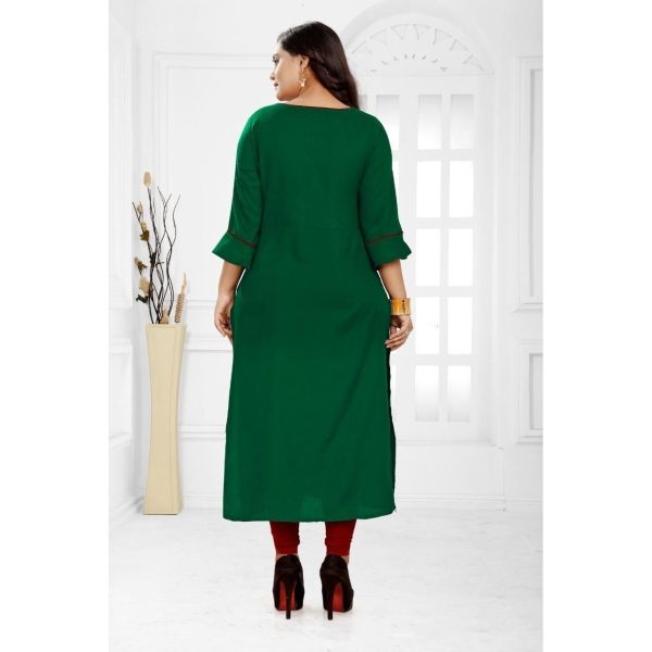 Stunning Rayon Solid Calf Length Kurti Green Back