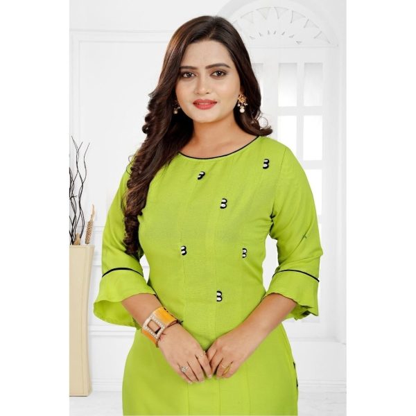 Stunning Rayon Solid Calf Length Kurti Light Green Closeup