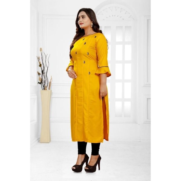 Stunning Rayon Solid Calf Length Kurti Yellow