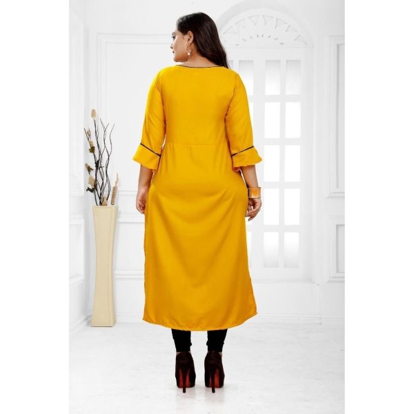 Stunning Rayon Solid Calf Length Kurti Yellow Back