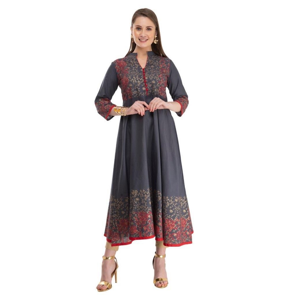 Viscose Poly Printed Anarkali Calf Length Kurta