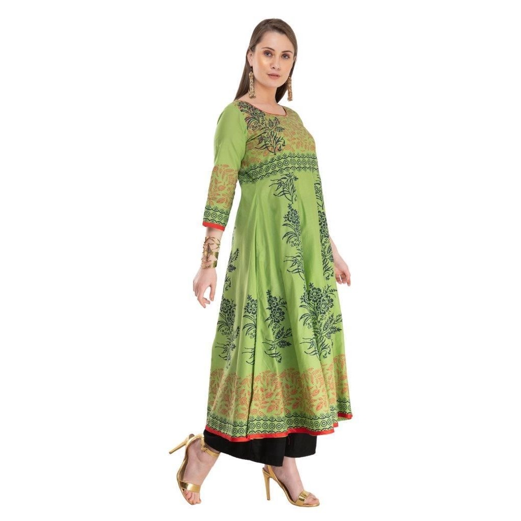 Elegant Cotton Handblock Printed Calf Length Anarkali Kurti – Zeronear