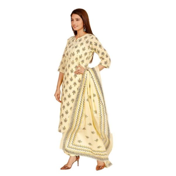 Printed Cotton Kurti Palazzo Set Ivory 2