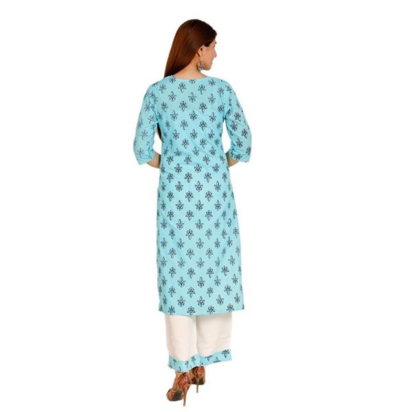 Printed Cotton Kurti Palazzo Set Light Blue Back