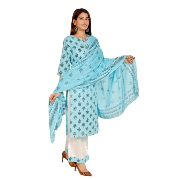 Printed Cotton Kurti Palazzo Set Light Blue Side