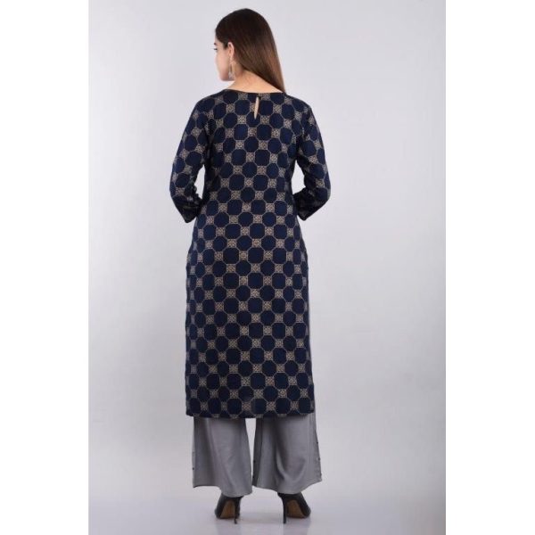 Stunning Rayon Calf Length Printed Palazzo Set Navy Blue Back