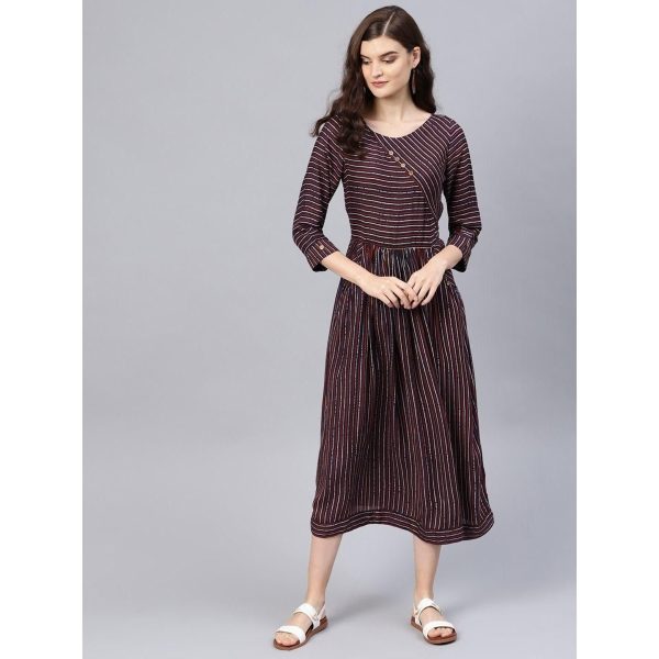 Cotton Printed Mid-Length Dress Brown