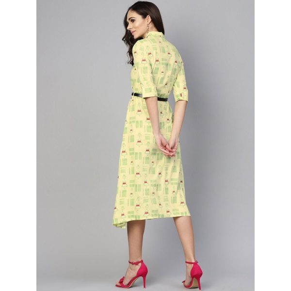 Cotton Printed Mid Length Dress Yellow Back