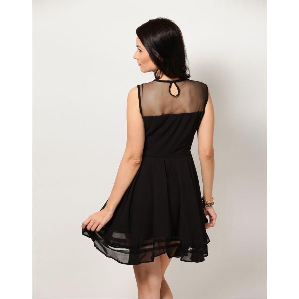 Crepe Solid Short Dress Black Back