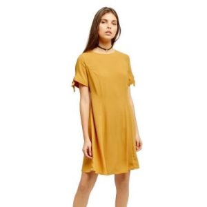 Crepe Solid Short Dress Yellow
