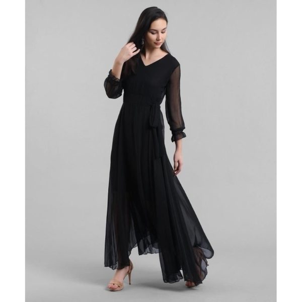 Georgette Solid Maxi Dress Black 3