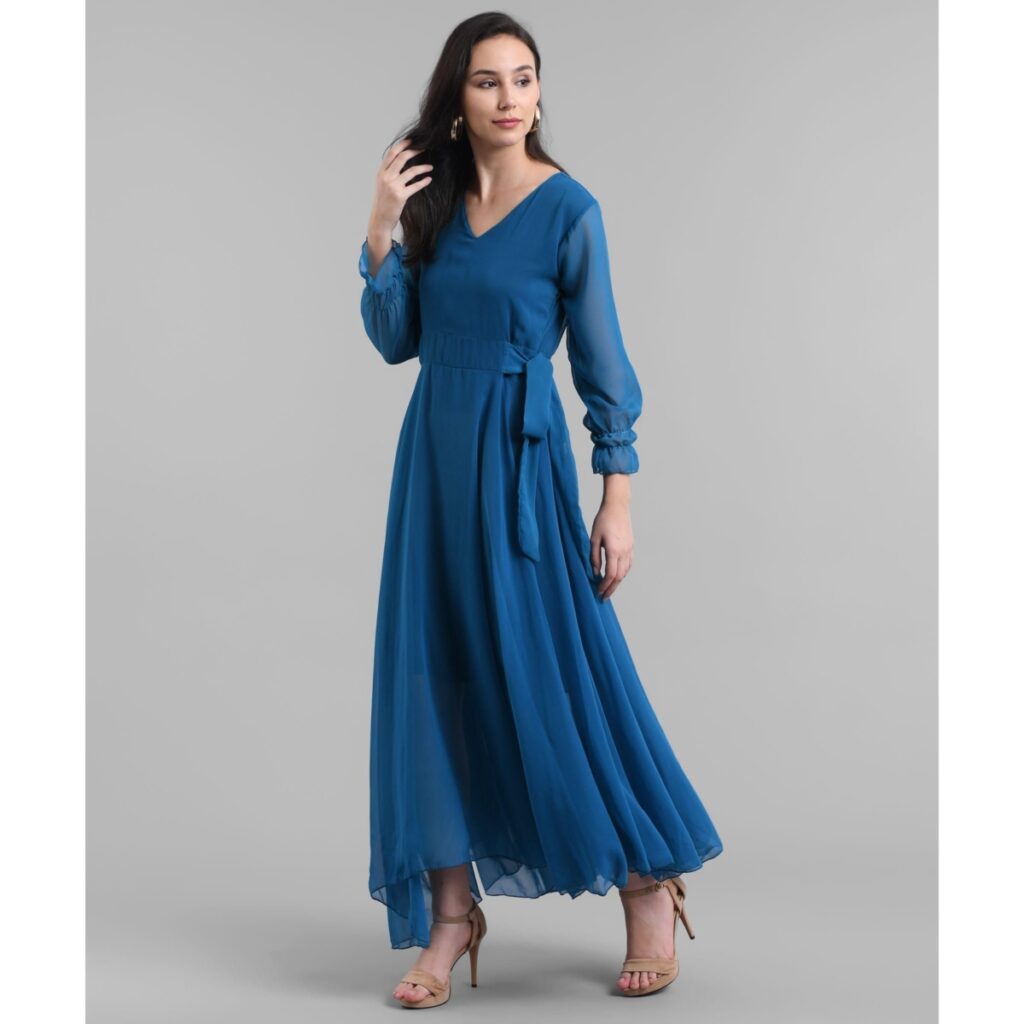 Floral Embroidered Georgette Plus Size Maxi Dress