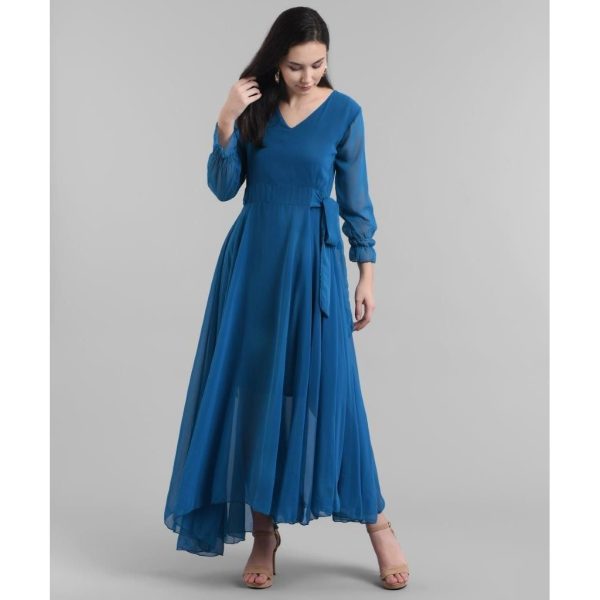 Georgette Solid Maxi Dress Blue 2