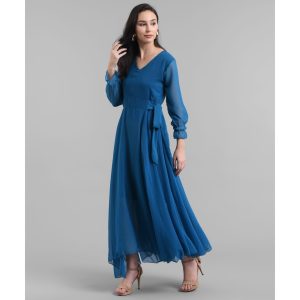 Georgette Solid Maxi Dress Blue