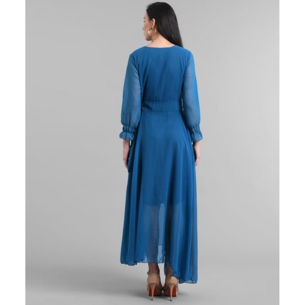 Georgette Solid Maxi Dress Blue Back