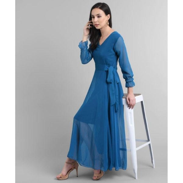 Georgette Solid Maxi Dress Blue Side