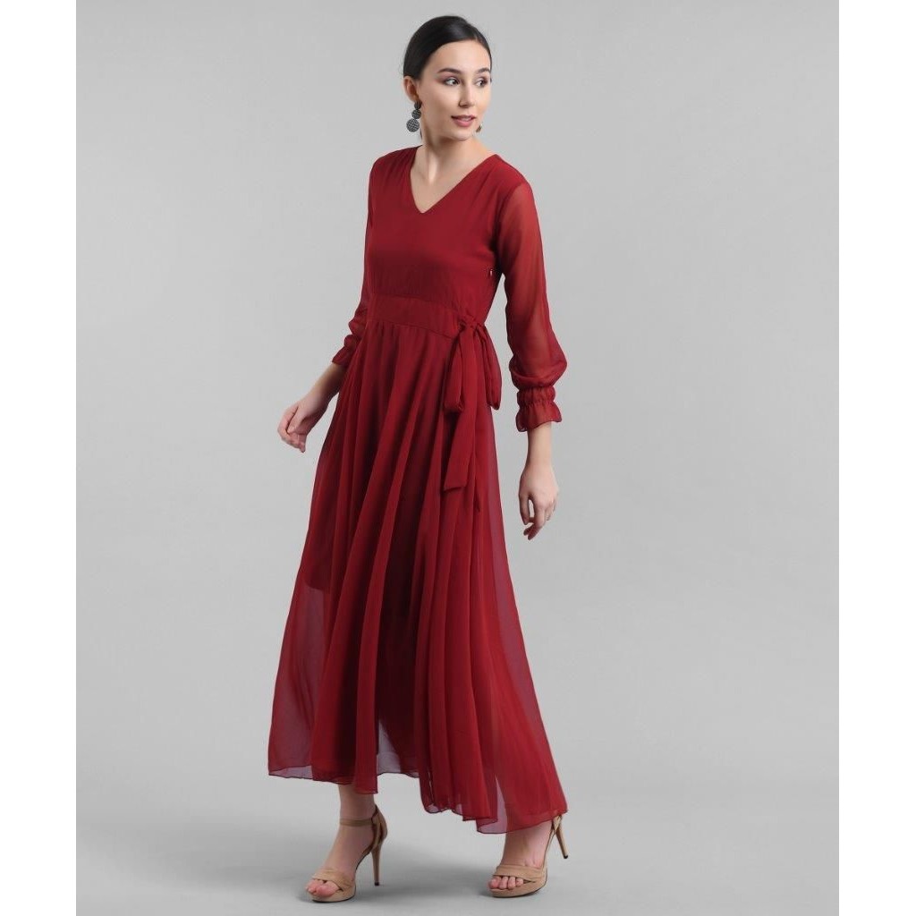 Georgette Solid Maxi Dress – Zeronear