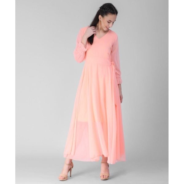 Georgette Solid Maxi Dress Pink 2