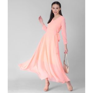 Georgette Solid Maxi Dress Pink