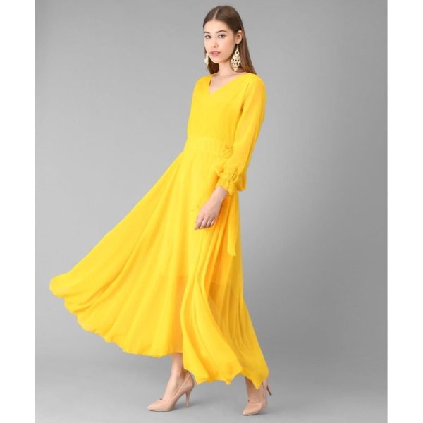 Georgette Solid Maxi Dress Yellow 2