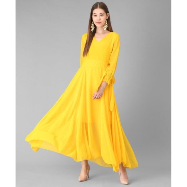 Georgette Solid Maxi Dress Yellow