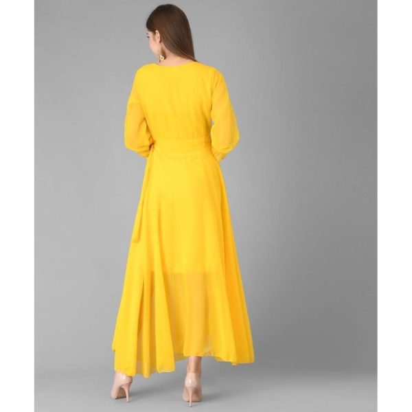 Georgette Solid Maxi Dress Yellow Back