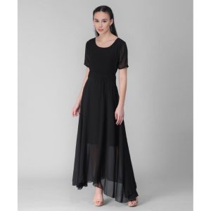 Georgette Solid Maxi Dress Black