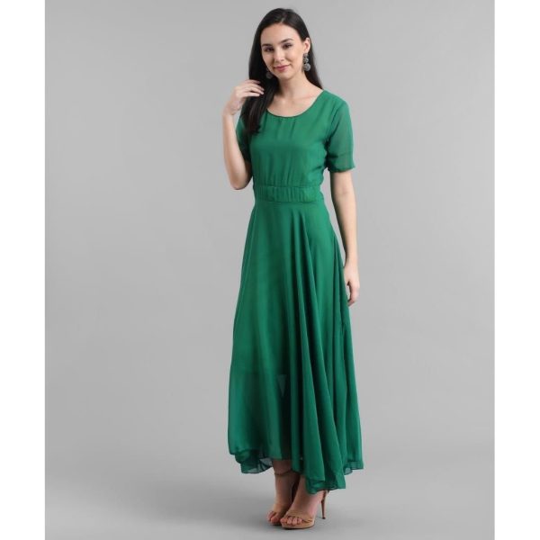 Georgette Solid Maxi Dress Green 2