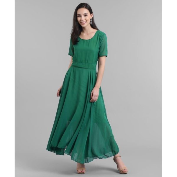 Georgette Solid Maxi Dress Green