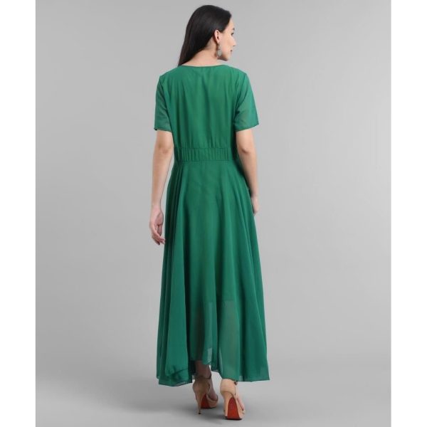 Georgette Solid Maxi Dress Green Back