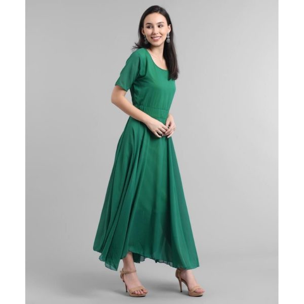 Georgette Solid Maxi Dress Green Side