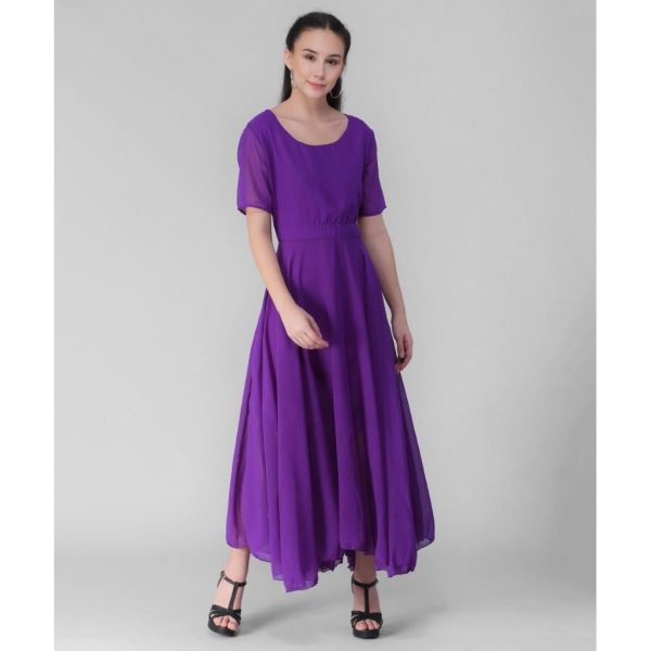 Georgette Solid Maxi Dress Purple 2